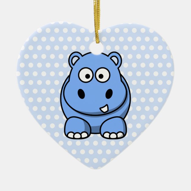 Cute Blue Hippo Ceramic Ornament (Front)