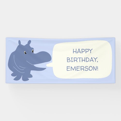 Cute Blue Hippo Hippopotamus Custom Message Banner
