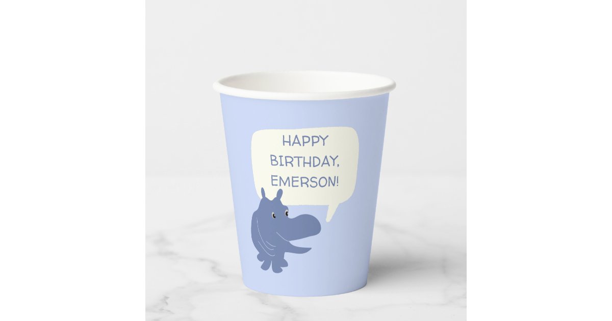 Cute Blue Hippo Hippopotamus Custom Message Paper Cups | Zazzle