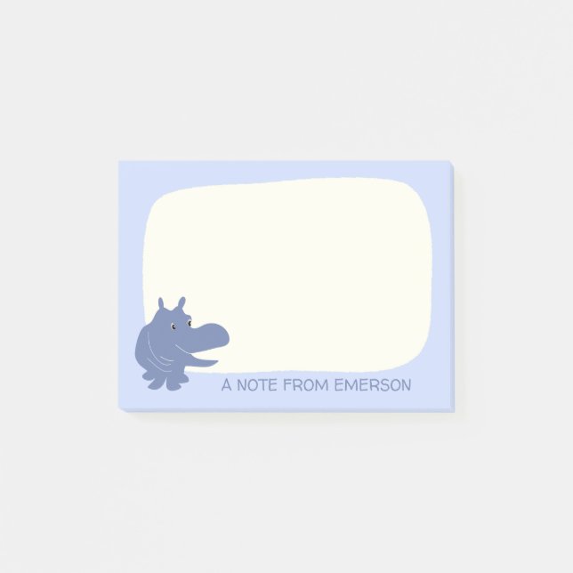 Cute Blue Hippo Hippopotamus Personalized Post-it Notes (Front)