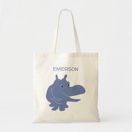 Cute Blue Hippo Hippopotamus Personalized Tote Bag