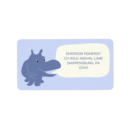 Cute Blue Hippo Hippopotamus Return Address Label