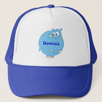 Cute Blue Hippo Personalized Boys Name Hat by goodmoments at Zazzle