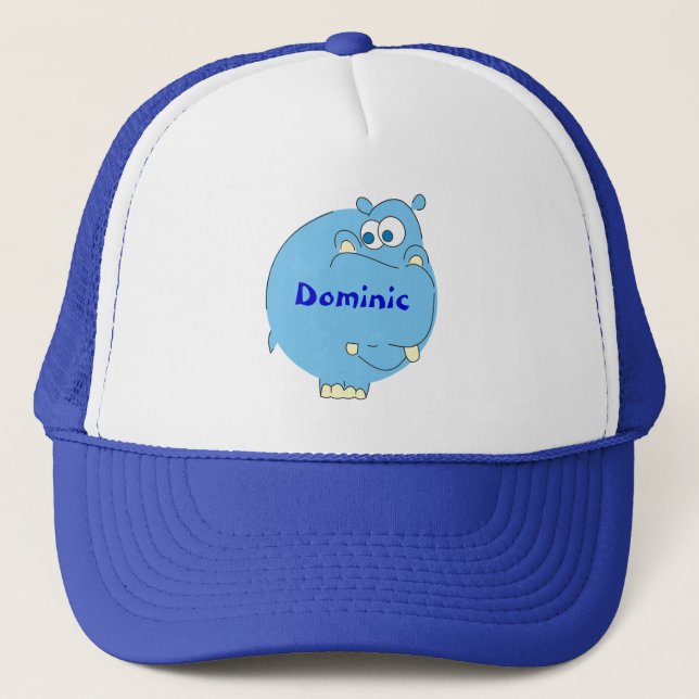 Cute Blue Hippo Personalized Boys Name Hat (Front)