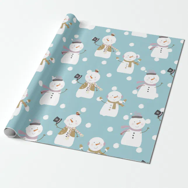 Cute Blue Holiday Snowman Kids Christmas Wrapping Paper Zazzle