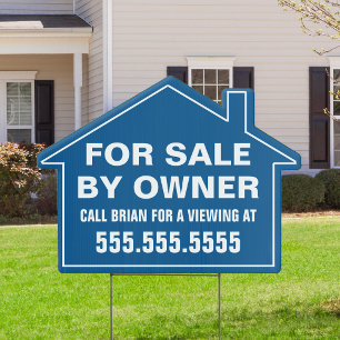 Cute Blue Home For Sale By Owner Custom House Yard Sign