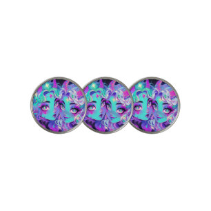 Cute Blue Horned Alien Twins Anime Girls Golf Ball Marker