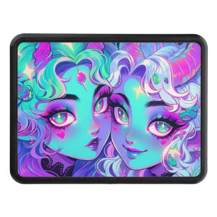 Cute Blue Horned Alien Twins Anime Girls Hitch Cover