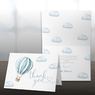 Cute Blue Hot Air Balloon Baby Shower Letterpress Thank You Card