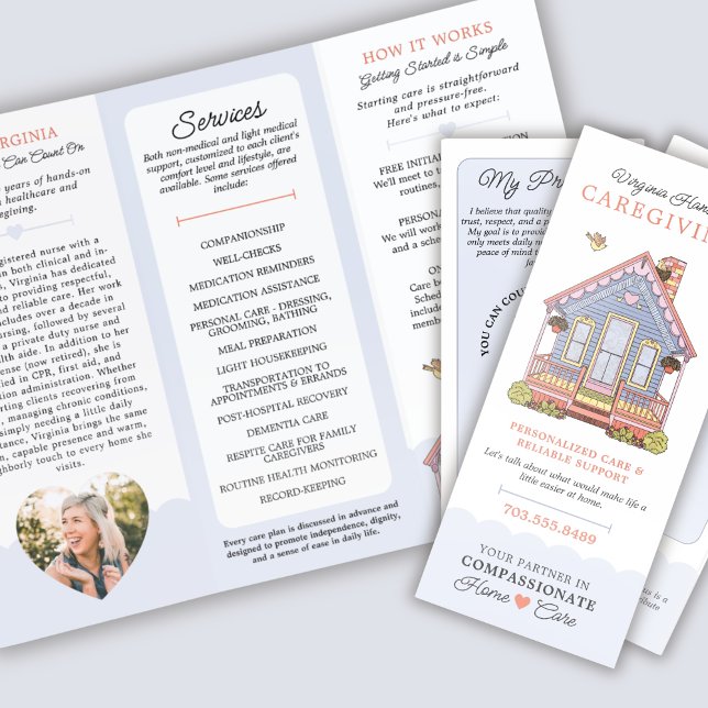 Cute Blue House Caregiver Services Brochure (Creator Uploaded)