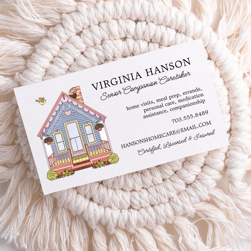 Cute Blue House Caregiver Services Business Card