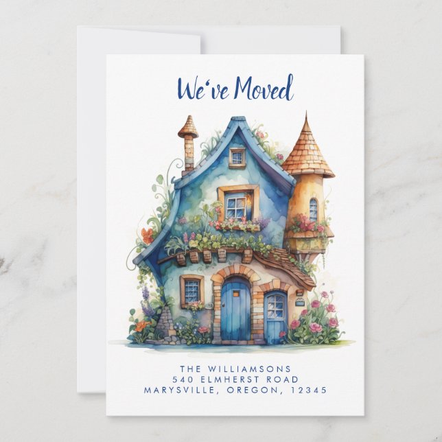 Cute Blue House Moving Announcement (Front)