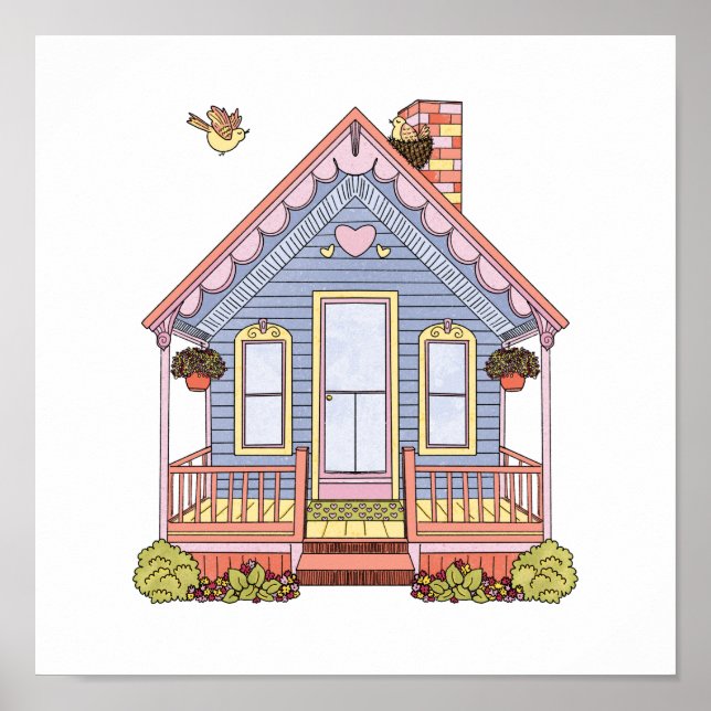 Cute Blue House Poster (Front)