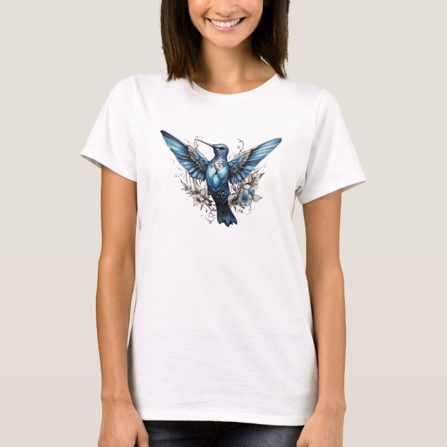 Cute blue Hummingbird black T-Shirt (Front)