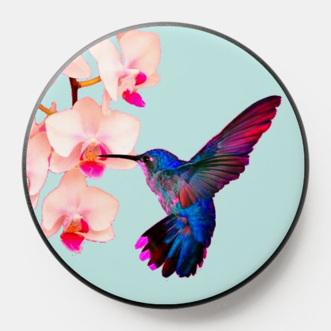 Cute Blue Hummingbird & Orchid Flowers PopSocket (Popsocket)