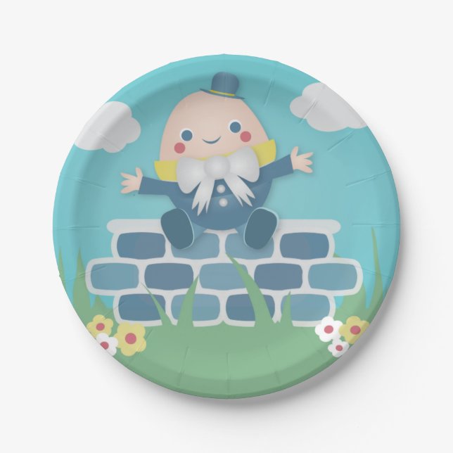 Cute Blue Humpty Dumpty Baby Shower Party Paper Plates (Front)