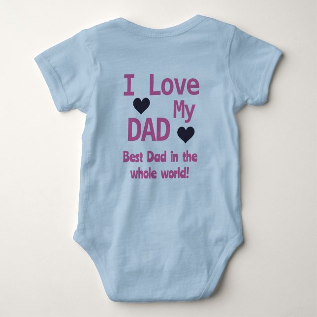 Cute Blue I Love My Dad Baby Boy  Baby Bodysuit (Back)