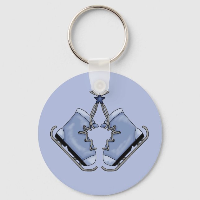 Cute Blue Ice Skates Keychain (Front)