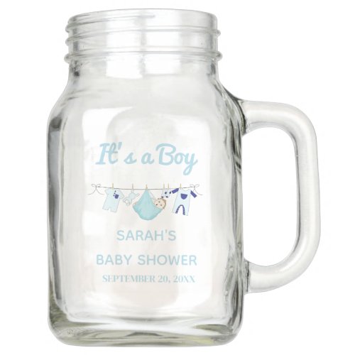 Cute Blue illustration Baby Shower Mason Jar