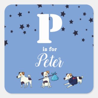 Cute Blue Initial + Name Personalized Stars + Dogs