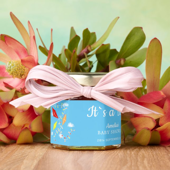 Cute Blue It's a Boy Kite Gender Reveal Honey Jar Favors (Insitu (Wedding))