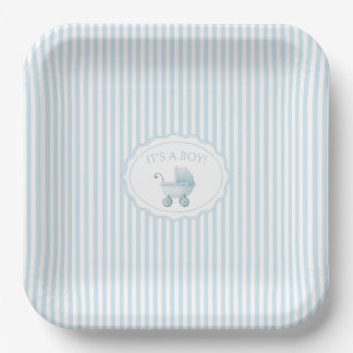 Cute Blue It's a Boy Stroller Baby Shower Paper Plates