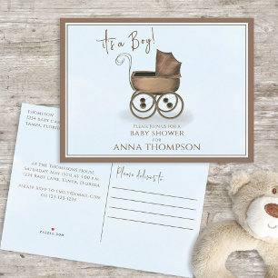 Cute Blue It's A Boy Vintage Baby Carriage Classic Invitation Postcard
