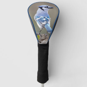 Cute Blue Jay Songbird on Treestump Golf Head Cover