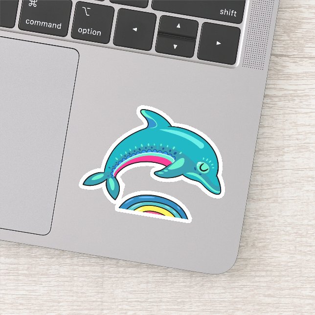 Cute Blue Jumping Dolphin Illustration Sticker (Detail)
