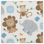 Cute Blue Jungle Animals Baby Boy Custom Monogram Fabric