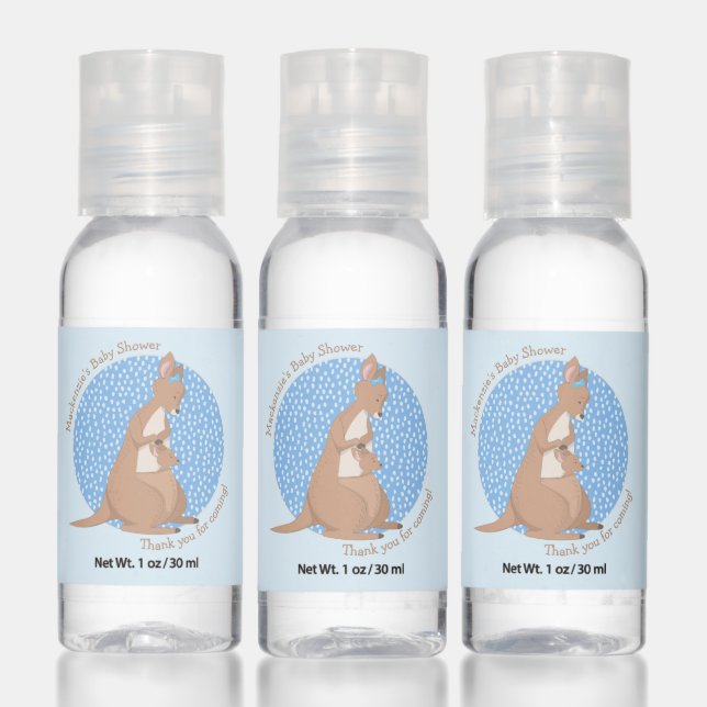Cute Blue Kangaroo Baby Shower Hand Sanitizer (Set)
