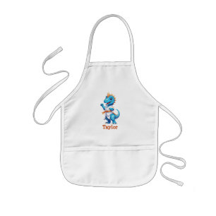 Cute blue karate dinosaur kids' apron