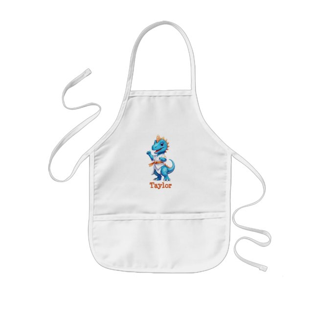 Cute blue karate dinosaur kids' apron (Front)