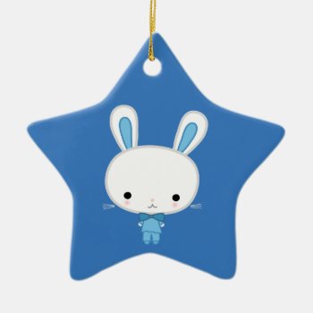 Cute Blue Kawaii Bunny Ceramic Ornament by online_store at Zazzle
