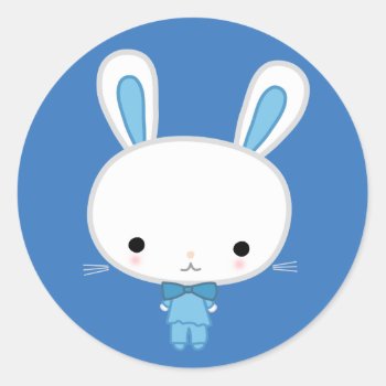 Cute Blue Kawaii Bunny Classic Round Sticker by online_store at Zazzle
