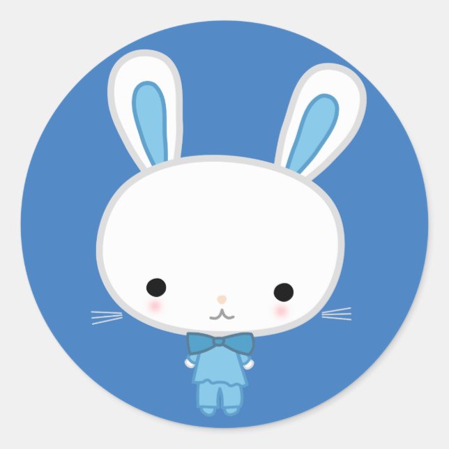 Cute Blue Kawaii Bunny Classic Round Sticker (Front)