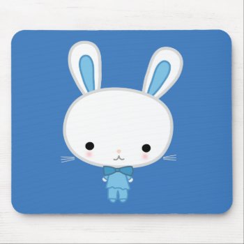 Cute Blue Kawaii Bunny Mouse Pad by online_store at Zazzle