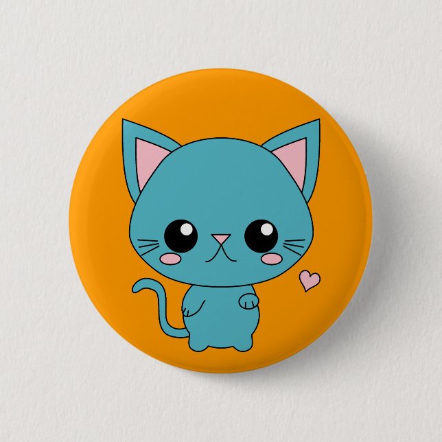 Cute Blue Kawaii Cat Button (Front)