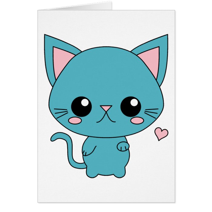 Cute Blue Kawaii Cat Greeting Cards