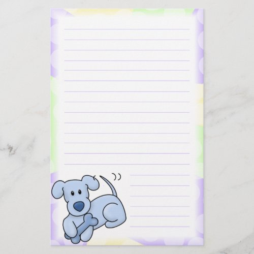 Cute Blue Kawaii Dog Stationery Lined