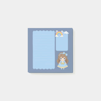 Cute Blue Kawaii Girl Teacher Personalized Post it Post-it Notes