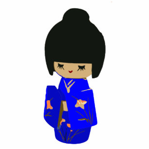 Cute Blue Kawaii Kokeshi Doll Photo sculpture