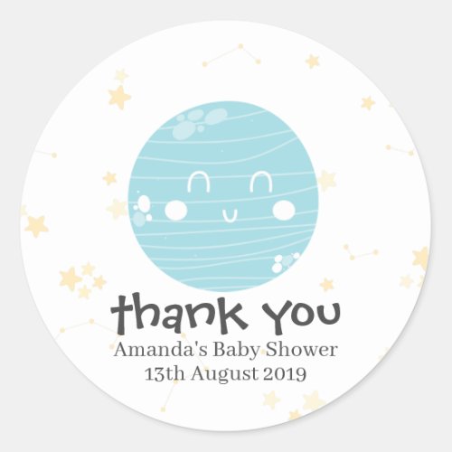 Cute Blue Kawaii Planet Baby Shower Classic Round Sticker
