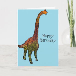 Cute blue kids brachiosaurus dinosaur art card