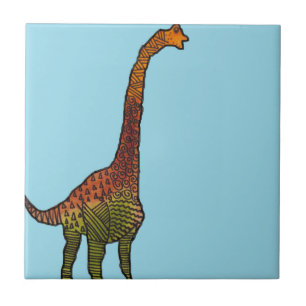 Cute blue kids brachiosaurus dinosaur art ceramic tile