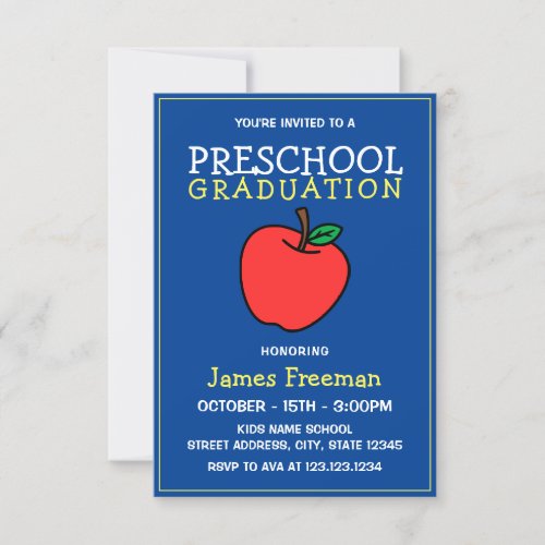 Cute Blue Kids Kindergarten Graduation Invitation