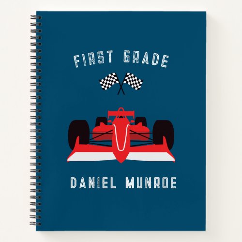 Cute Blue Kids Red Racing Car School Spiral Notebook