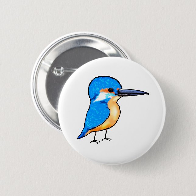 Cute Blue Kingfisher Bird Art Button (Front & Back)