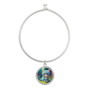 Cute Blue Kitten Wearing Glasses-47067 Bangle Bracelet