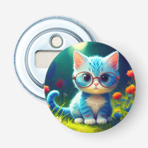 Cute Blue Kitten Wearing Glasses-47067 Bottle Opener